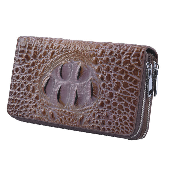 Brieftasche aus 100% echtem Leder mit Kroko-Pr&auml;gung, Gr&ouml;&szlig;e 20x5x12 cm, Braun image number 2