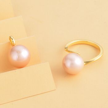 2er-Set, Rosa Edison Perlen-Ring und Anh&auml;nger - 27 ct.