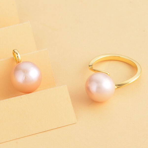 2er-Set, Rosa Edison Perlen-Ring und Anh&auml;nger - 27 ct. image number 2