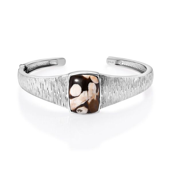 Der Schimmer der Natur - Erdnuss Holz Jaspis Armreif ca. 19 cm Edelstahl ca. 18.42 ct