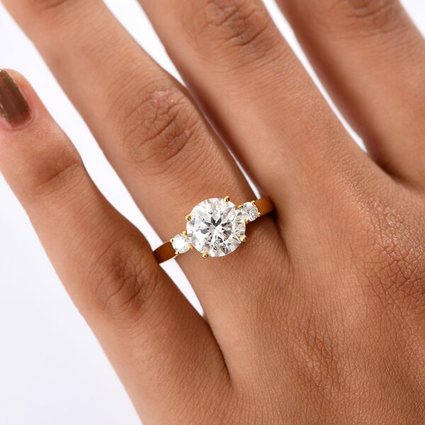 D'Joy 100 Facetten Moissanit Ring 925 Silber 750 Gelbgold Vermeil (Größe 19.00) ca. 2,80 ct image number 3