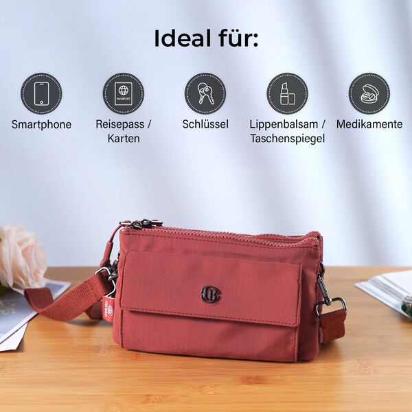 Crossbody Tasche, 20x12x3,5cm,  Ziegelrot image number 4