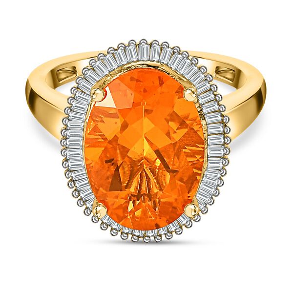 Brasilianischer Feueropal, weißer Diamant Ring, 925 Silber Gelbgold Vermeil, (Größe 17.00) ca. 4.18 ct image number 0