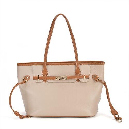Hochwertige Echtleder Handtasche, beige image number 0