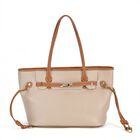 life-style:Genuine Leather Tote bag Color: Beige with brown L:41*W:15*H:26cm ,Handle drop:22CM Wall: Genuine Leather Lining: Polyester Exterior:zipped-1, Interior: slip-1,zipped-1