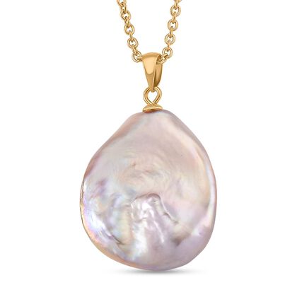 AAA Lila S&uuml;&szlig;wasser Perle Anh&auml;nger mit Kette, ca. 50 cm 316L Edelstahl goldfarben