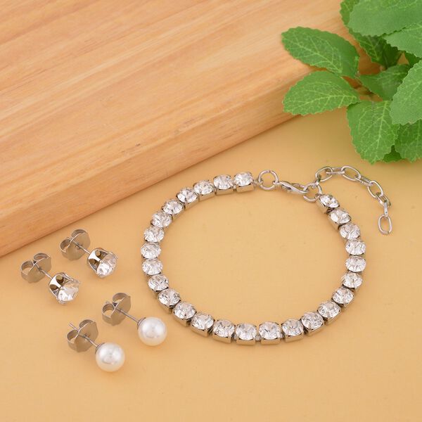 Wei&szlig;e Muschelkernperle und wei&szlig;es Kristall-Schmuckset - 2,02 ct. image number 2