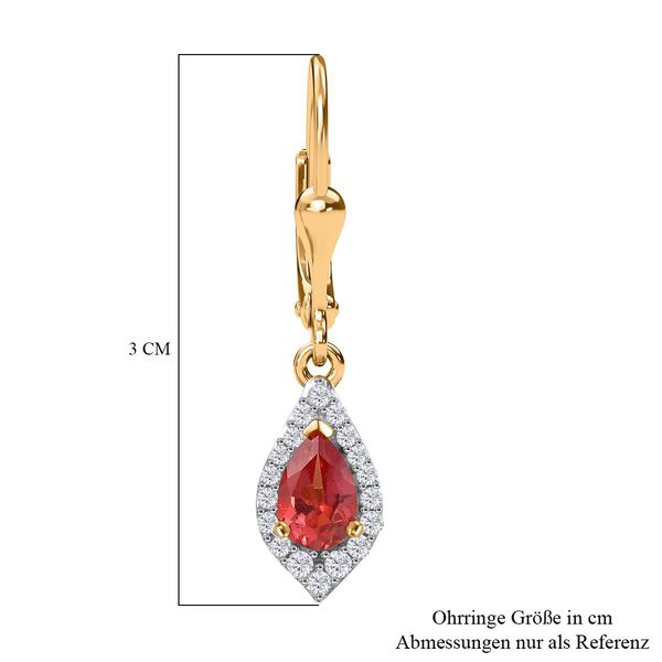 D'joy Lab Grown Padparadscha-Saphir , Weißer Zirkon Ohrringe 925 Silber vergoldet ca. 1.53 ct image number 7