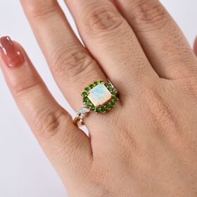 D'Joy Natürlicher, äthiopischer Welo Opal, Chromdiopsid und Moissanit Ring - 1,73 ct.