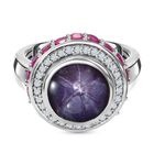 Sternrubin, Afrikanischer Rubin (Fissure gefüllt) Ring, 925 Silber platiniert (Größe 18.00) ca. 9.47 ct