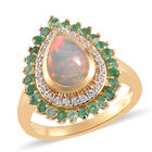 Natürlicher, äthiopischer Opal und Smaragd-Ring, 925 Silber vergoldet  ca. 1,53 ct image number 3