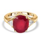 Afrikanischer Rubin (Fissure gefüllt), Moissanit Ring, 925 Silber Gelbgold Vermeil (Größe 20.00) ca. 7,14 ct