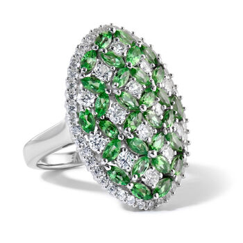D'Joy AA Tsavorite Granat, Wei&szlig;er Zirkon Ring 925 Silber Rhodiniert (Gr&ouml;&szlig;e 21.00) ca. 4,93 ct