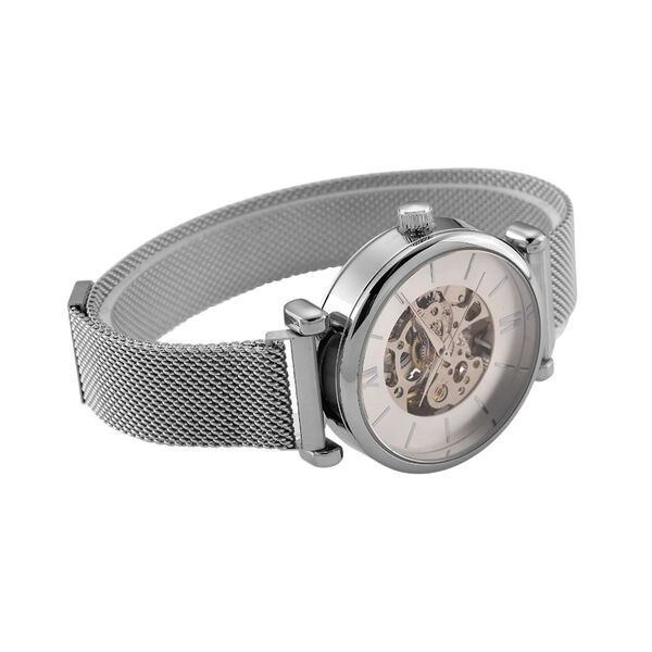 GENOA TIME V2 Automatik-Mechanische Uhr, wei&szlig;es Zifferblatt mit Sonnenschein-Design, 3ATM Wasserdicht, 8.5 cm, Silberfarben image number 5