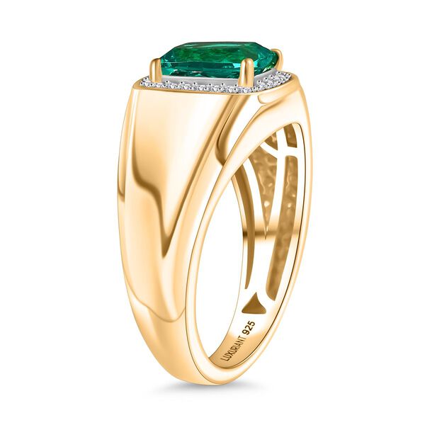 AAA Lab Created Kolumbianischer Smaragd, Lab Grown Diamant Ring 925 Silber 750 Gelbgold Vermeil (Größe 19.00) ca. 1,41 ct image number 4