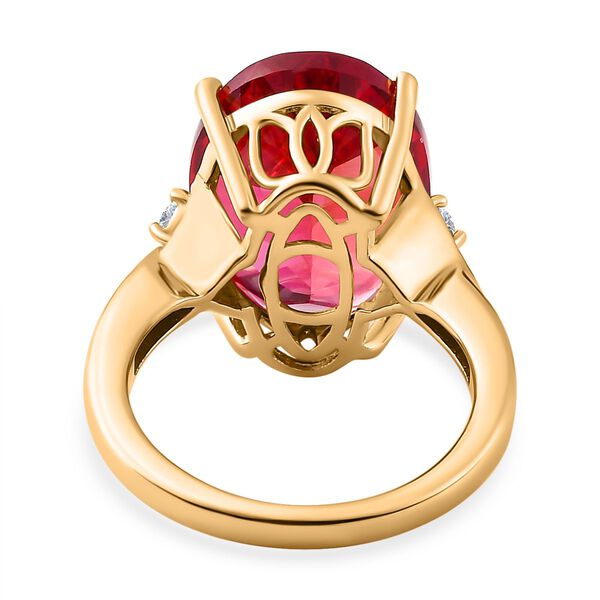 Lab Created Padparadscha-Saphir, Weißer Zirkon Ring, 925 Silber Gelbgold Vermeil, (Größe 18.00), ca. 13.23 ct image number 6