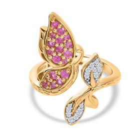 GP Trionfo Kollektion - AA Rosa Saphir Schmetterling Ring 925 Silber 750 Gelbgold Vermeil (Größe 17.00) ca. 0.70 ct