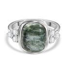 Sibirischer Seraphinite, Weißer Zirkon Ring 925 Silber rhodiniert (Größe 17.00) ca. 5,61 ct