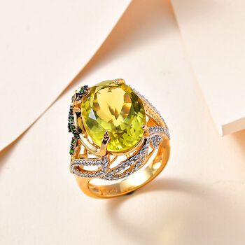 GP Italian Garden Kollektion - Ouro Verde-Quarz, Rhodolith Granat und Multi-Edelstein-Ring - 14,88 ct.