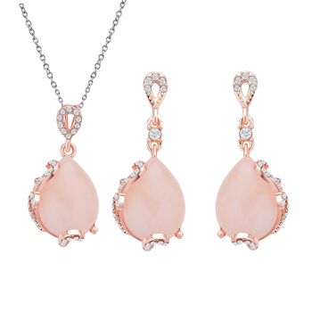 2er-Set Rosenquarz-Ohrringe und Anh&auml;nger mit Kette, ca. 14,00 ct