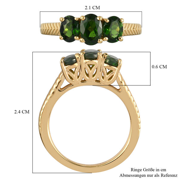 Nat&uuml;rlicher Chromdiopsid 3 Stein Ring 925 Silber vergoldet  ca. 1,28 ct image number 7