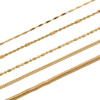 5er-Set Halsketten, ca. 45 cm + 5 cm Extender, Nickelfreies Messing Goldfarben