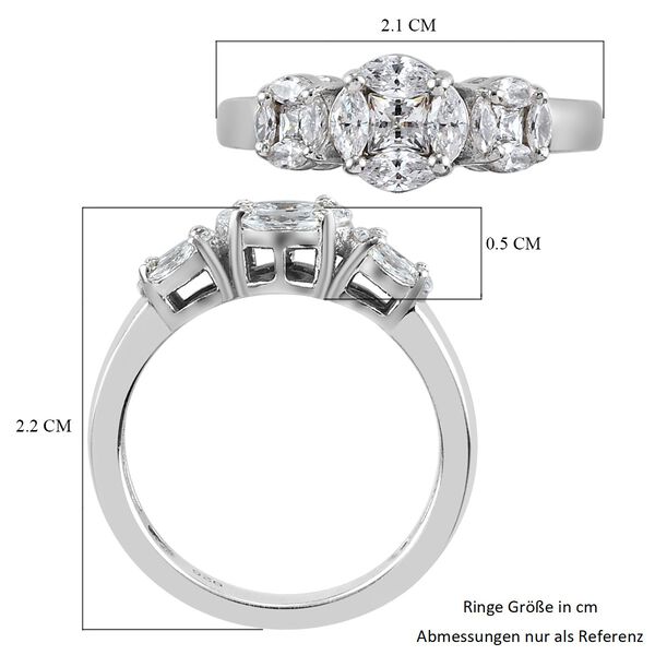LUSTRO STELLA Hergestellt mit ZIRKONIA Ring 925 Silber Platin-&Uuml;berzug (Gr&ouml;&szlig;e 16.00) ca. 1,31 ct image number 7
