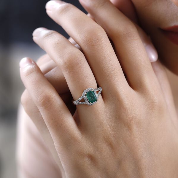 AAA Kagem Sambischer Smaragd, Weißer Zirkon Ring, 925 Silber Gelbgold Vermeil, (Größe 19.00), ca. 1.58 ct image number 3