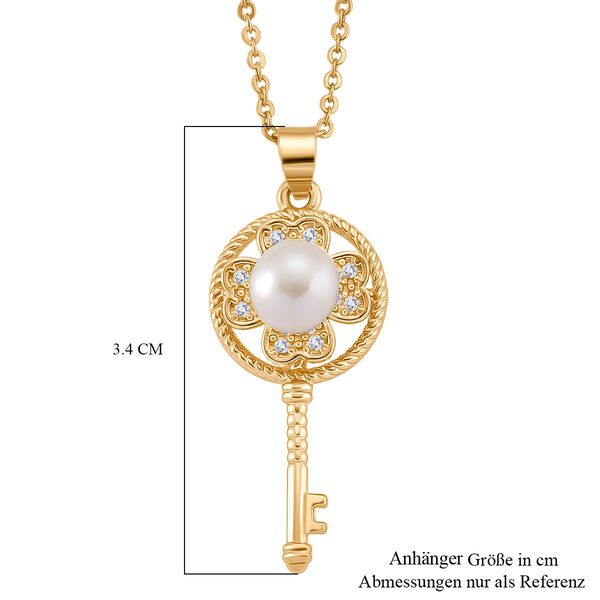 Weiße Süßwasser Perle, Weißer Zirkonia Schmuckset ca. 50 cm Nickelfreies Messing, Reines Kupfer vergoldet 8.00 ct image number 6