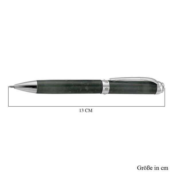 Olmek Jadeit Kugelschreiber mit poliertem Schaft, wei&szlig;em Kristall und Legierungsmetall, 13,4cm image number 4