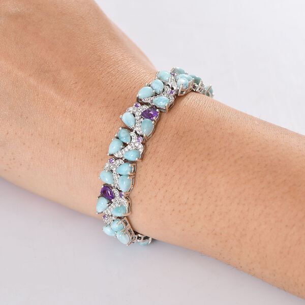 D'Joy Larimar, afrikanisches Amethyst und Zirkon Armband, 19cm - 28,54 ct. image number 3