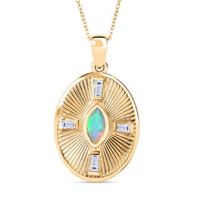 D'Joy AA Natürlicher, äthiopischer Welo Opal, Weißer Zirkon Schmuckset ca. 50 cm 925 Silber 750 Gelbgold Vermeil ca. 0.80 ct