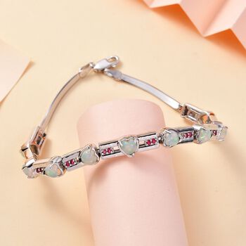 AA nat&uuml;rliches, &auml;thiopisches Welo Opal und afrikanisches Rubin-Armband, 19 cm, 925 Silber rhodiniert - 3,63 ct.