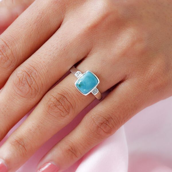 Sierra Nevada Türkis und Zirkon Ring, 925 Silber platiniert, 2,20 ct. image number 3