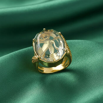 GP - AA Prasiolith, Kanchanaburi Blauer Saphir Ring 925 Silber 750 Gelbgold Vermeil (Gr&ouml;&szlig;e 18.00) ca. 16,50 ct