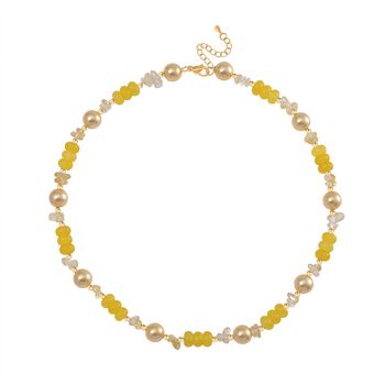 Goldene Muschelkernperle (9-11 mm), Gelber Achat Halskette ca. 45 cm+ 5 cm Extender, vergoldet