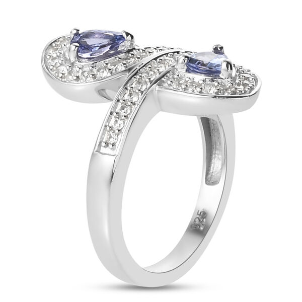 Tansanit und Zirkon Bypass Ring 925 Silber platiniert  ca. 0,93 ct image number 5