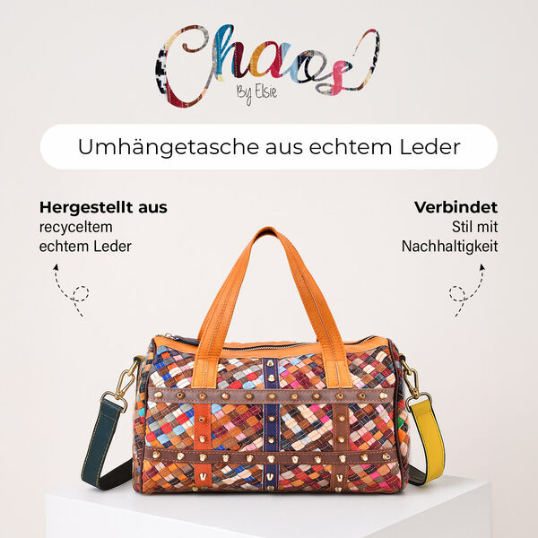 Chaos by Elsie Echtleder Multicolor Crossbody Tasche mit RFID-Schutz und Mini-Taschenlampe und LA MAREY Schal aus 100% Maulbeerseide image number 2