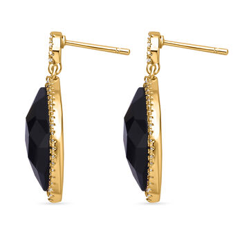 Schwarz gef&auml;rbter Achat, wei&szlig;e Zirkonia Ohrringe, ca. 13.00 ct