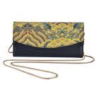 Seidenbrokat Clutch-Tasche aus echtem Leder mit RFID Schutz, 19.5x9.5x3cm, gelb image number 0