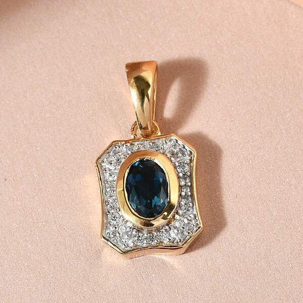 London Blau Topas und Zirkon Anh&auml;nger 925 Silber vergoldet ca. 1,13 ct image number 3