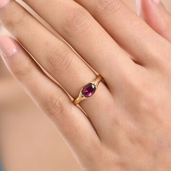 D'Joy - Kronenfassung AA Nat&uuml;rlicher Rhodolith Granat Ring 925 Silber 750 Gelb Vergoldet (Gr&ouml;&szlig;e 19.00) ca. 1.65 ct
