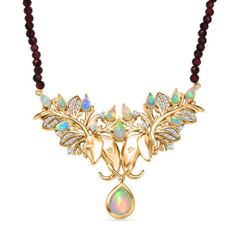 AA &auml;thiopische Welo Opal, AA Rhodolith Granat und Zirkon Halskette, 45 cm - 38,9 ct.