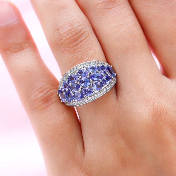AA Tansanit und weißer Zirkon-Ring, 925 Silber platiniert  ca. 4,34 ct image number 3