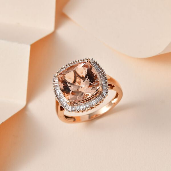 AAA Moroppino Morganit, Weißer Diamant Ring, 585 Gold (Größe 18.00) ca. 6.78 ct image number 2