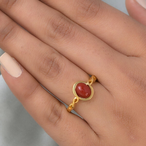 Koralle Solit&auml;r Ring 925 Silber vergoldet  ca. 1,44 ct image number 3