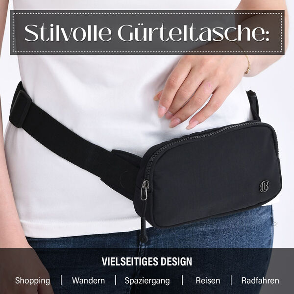Nylon Crossbody Tasche in Schwarz mit praktischen Fächern, 19x12x6cm image number 2