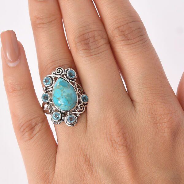 Sajen Silber - Türkis, Paraiba Quarz Ring 925 Silber rhodiniert (Größe 17.00) ca. 6.63 ct image number 3