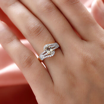 AAA Turkizit und wei&szlig;er Zirkon-Ring, 925 Silber Gelbgold Vermeil  ca. 1,38 ct