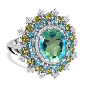 AA Pfau Quarz Triplett, Paraiba Apatit, Peridot und Zirkon Ring - 8,10 ct.
